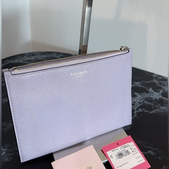 KATE SPADE NEW YORK Leather Logo Wristlet / Clutch Light Purple AUTHENTIC NWT - Picture 2 of 6